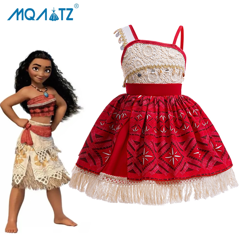 Mqatz Moana คอสเพลย์สาวชุดสีแดงเด็กเครื่องแต่งกายลูกไม้ชุดเจ้าหญิงวันเกิด Party Perform เสื้อผ้า 1 6 ปี AHYQY08