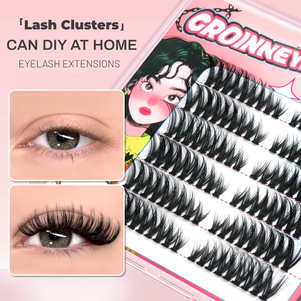 Groinneya DIY Lash Clusters ขนตาแมวหนาธรรมชาติดู Cluster ขนตาส่วนบุคคล Extension