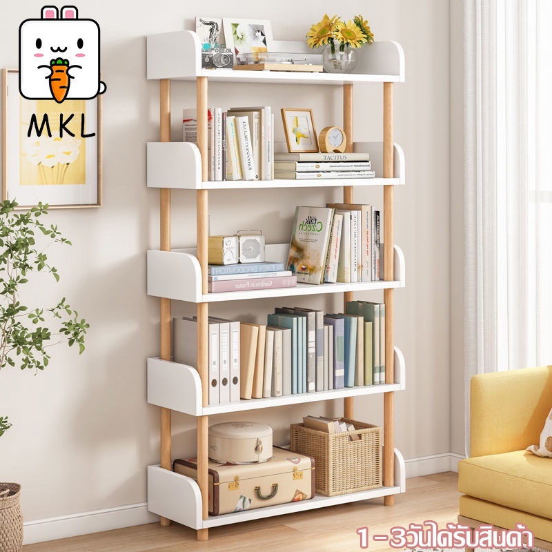 พร้อมส่ง ชั้นวางหนังสือ ทำจากไม้ มีรั้วกั้น สามารถรับน้ำหนักได้ 100Kg Bookshelf ติดตั้งง่าย หลายชั้น ชั้นวางของใส่ของ