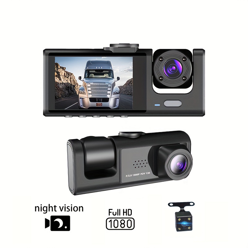 3 ช่อง FHD 1080P กล้องติดรถยนต์ 3 วิธี dash cam Asawin 2.0 "หน้าจอ Ips ด้านหน้าและด้านภายในด้านหลัง Night Vision