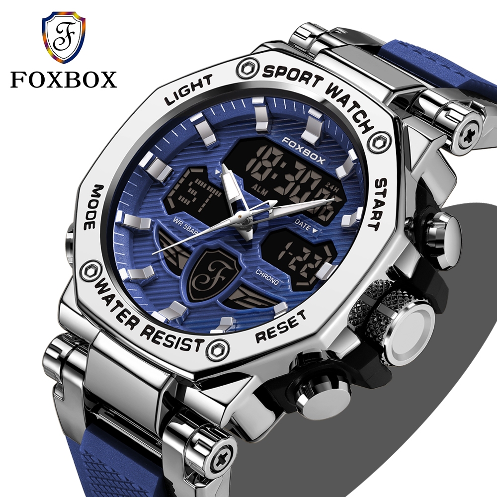 FOXBOX นาฬิกาสําหรับชาย LED กันน ้ ํากีฬาอิเล ็ กทรอนิกส ์ ซิลิโคนนาฬิกาข ้ อมือวันที ่ นาฬิกาปลุก LIGE นาฬิกาผู ้ ชาย watch men