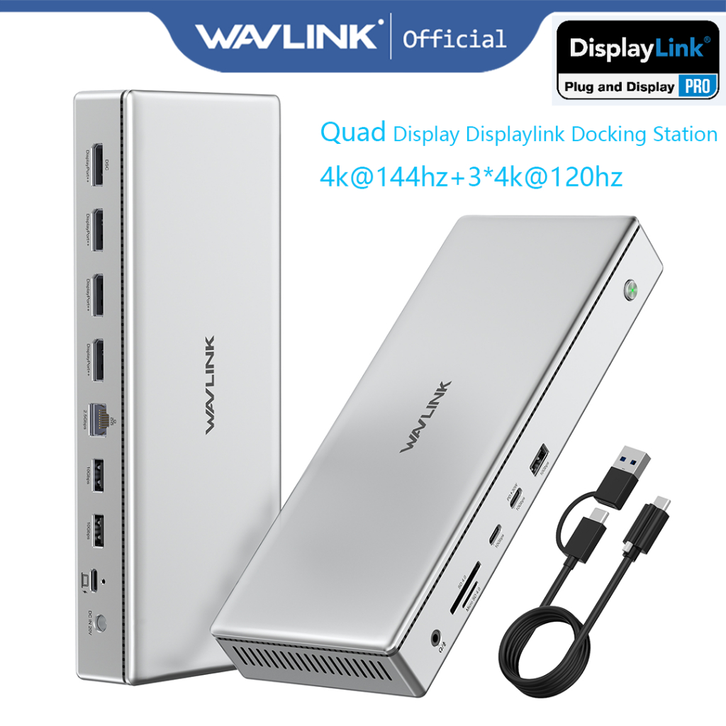 Wavlink Quad Display DL7400 10K 8K 4K 144HZ 120HZ USB C Docking Station DisplayLink Quad 15 in 1 แล็