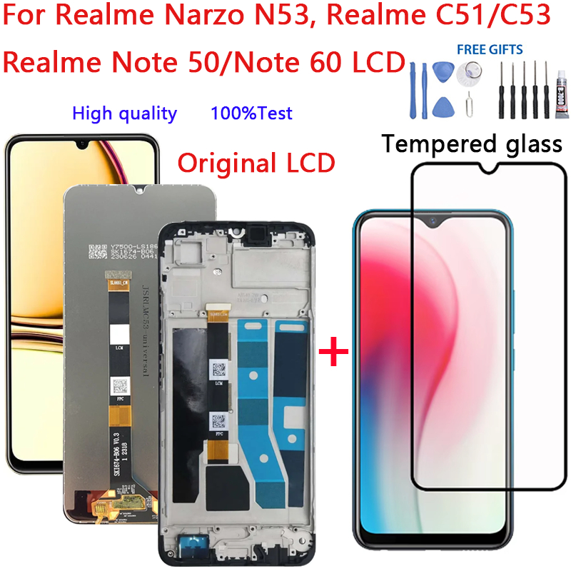 LCD สําหรับ Realme Narzo N53 C53 C51 หมายเหตุ 50 หมายเหตุ 60 หน้าจอสัมผัสหน้าจอด้านใน LCD กรอบ