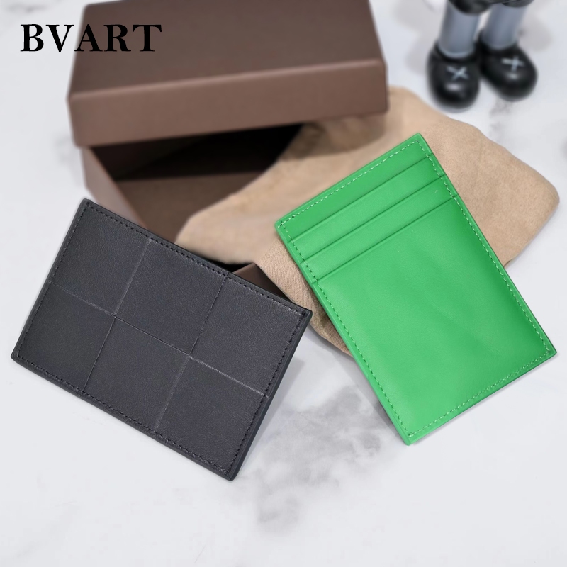 กระเป๋าใส่บัตร หนังวัว แบบบางพิเศษ สวยหรู สีเขียวนกแก้ว สไตล์มินิมอล แฟชั่นสําหรับชาย และหญิง 2024