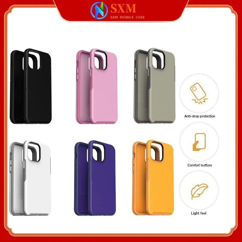 Ip16promax เคสโทรศัพท์มือถือสีสันสดใสสมมาตรสองสีฝาครอบป้องกันการล่มสลายเหมาะสําหรับ IPhone16/15/14/1