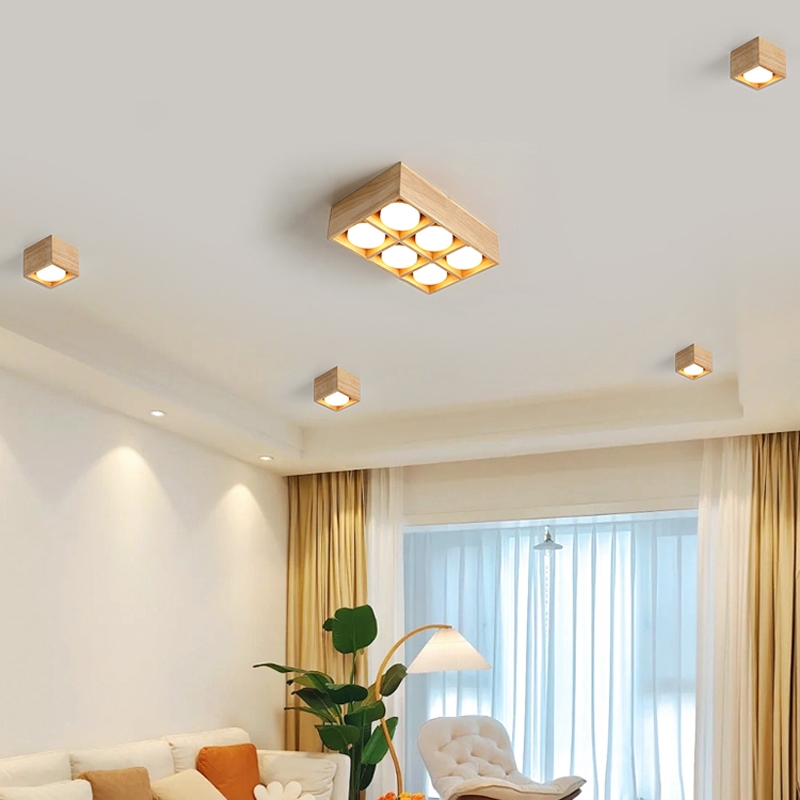 RHPOA โคมไฟเพดานแบบดาวน์ไลท์ไม้โอ๊ค GX53 โคมไฟทางเดินไม้เนื้อแข็ง LED โคมไฟสปอตไลท์สไตล์มินิมอล