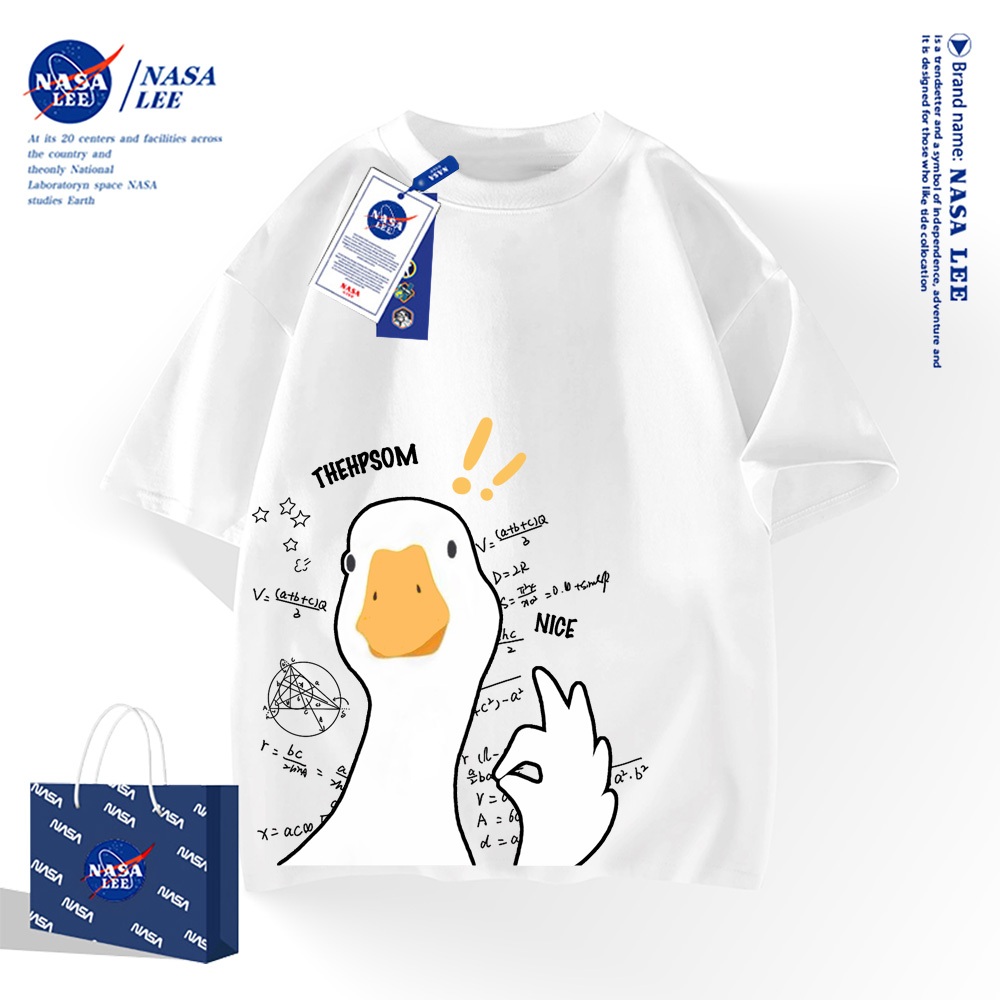 Nasa เสื้อยืดสไตล์อเมริกาผ้าฝ้าย 100 % คอสั้นเสื้อชาย และหญิงดั้งเดิม เป็ดฉลาด เสื้อแขนครึ่ง