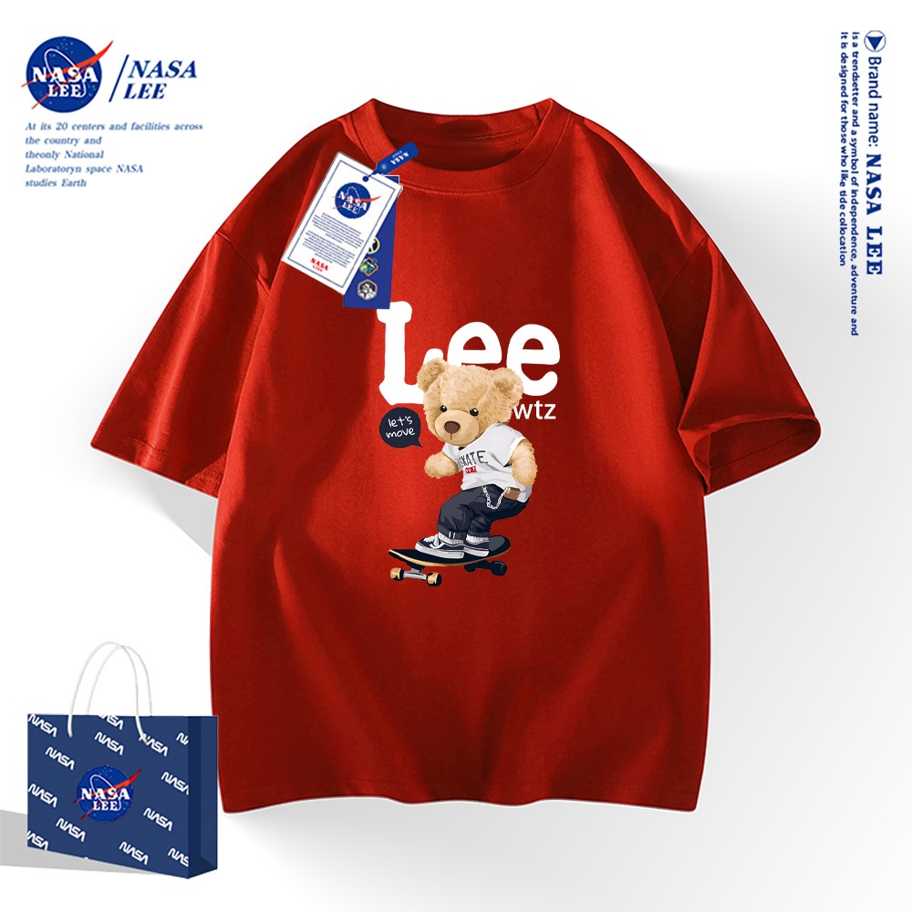 Nasa เสื้อยืดสไตล์อเมริกาผ้าฝ้าย 100 % คอสั้นเสื้อชาย และหญิงดั้งเดิม สเก็ตบอร์ดแบร์ เสื้อแขนครึ่ง