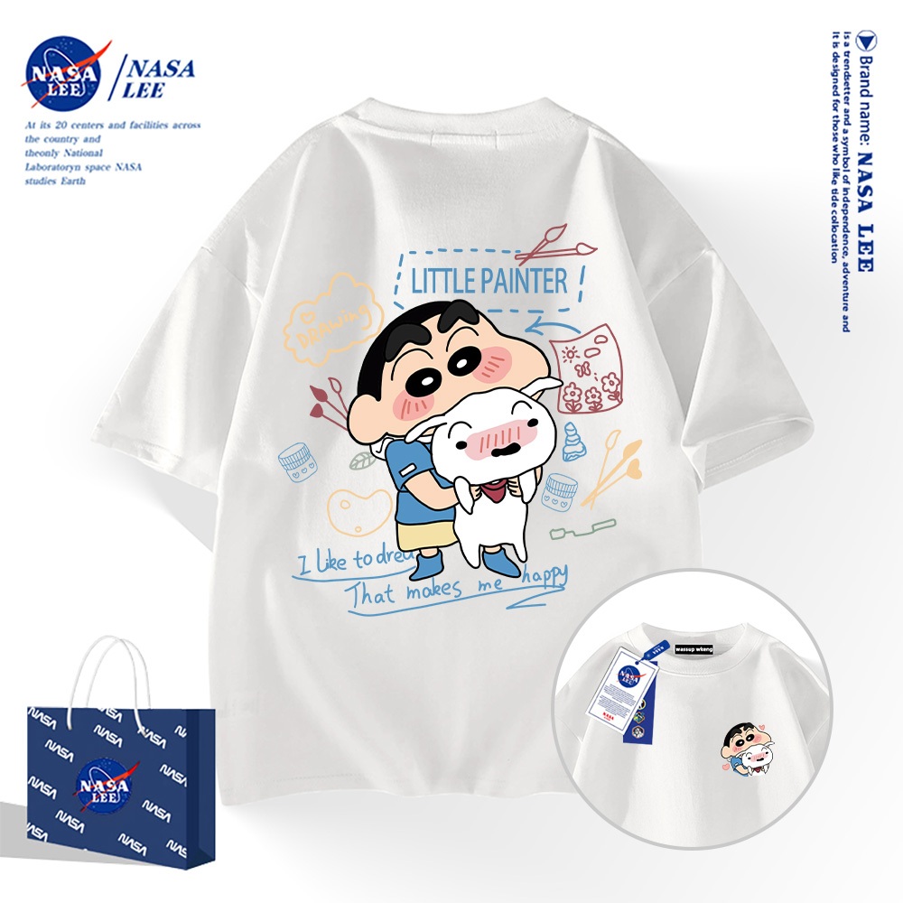 Nasa เสื้อยืดสไตล์อเมริกาผ้าฝ้าย 100 % คอสั้นเสื้อชาย และหญิงดั้งเดิม อะนิเมแสนหวาน เสื้อแขนครึ่ง