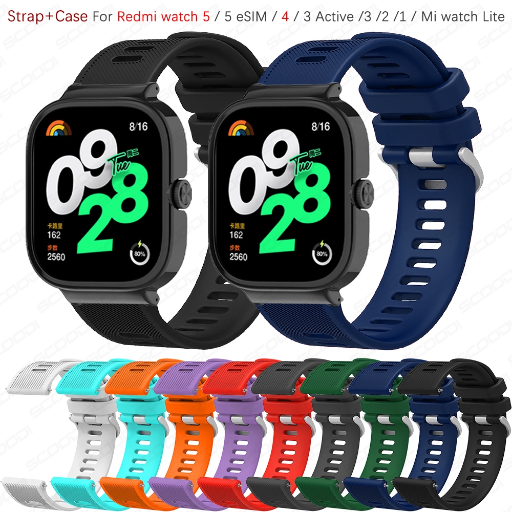 2in1 สายซิลิโคน + กรณีสําหรับ Redmi Watch 5 / 5 eSIM / 4 / 3 Active / 3 / 2 / 1 / Mi Watch Lite สมาร์ทนาฬิกาเปลี่ยน Band อุปกรณ์เสริม