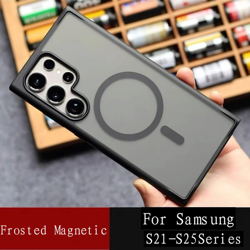 คุณภาพสูง Matte Magnetic สําหรับ Samsung Galaxy S25 S24 S23 S22 S21 Ultra Plus กันกระแทกป้องกัน Clear Hard กลับปลอก