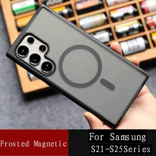 คุณภาพสูง Matte Magnetic สําหรับ Samsung Galaxy S25 S24 S23 S22 S21 Ultra Plus กันกระแทกป้องกัน Clear Hard กลับปลอก