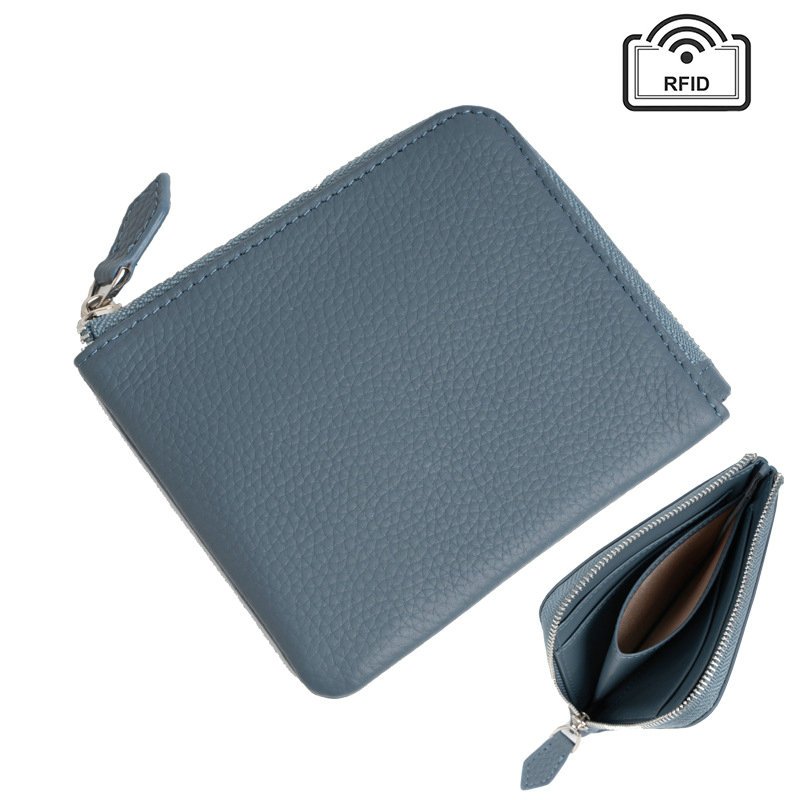 Genodern กระเป๋าสตางค์ผู้ชาย RFID Blocking Zipper Wallet for Men Cowhide Multiple Card Holder Small Wallet