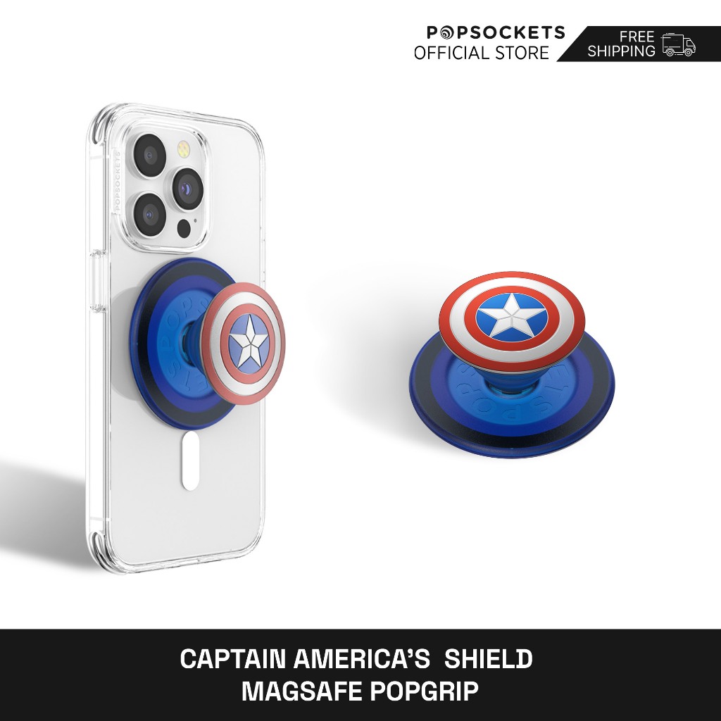 PopSockets Captain America's Shield PopGrip for MagSafe | The Premium Phone Grip | Desk iPhone Stand and MagSafe Car Mount Compatible