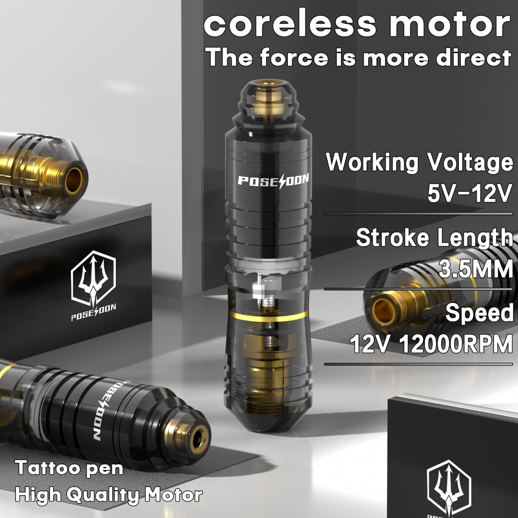 Poseidon Tattoo Pen Set- เครื่องสักพร้อมตลับเข็มสัก 20 ชิ้นและแหล่งจ่ายไฟไร้สาย, อุปกรณ์สักสําหรับศิลปิน