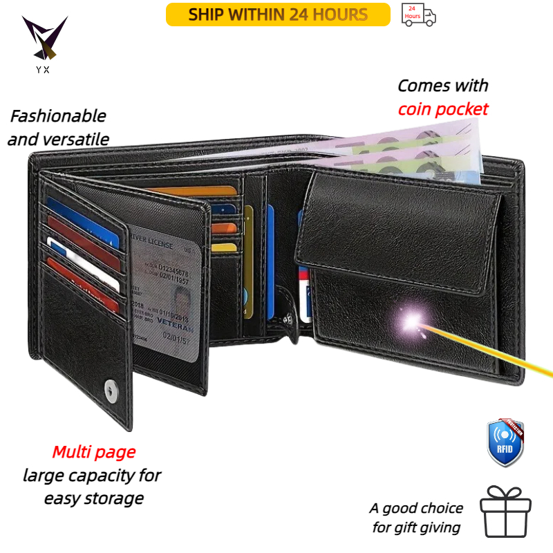 กระเป๋าสตางค์ผู้ชาย Double Loose-leaf Multi-card Slot Simple Coin Bag Wallet Anti-theft Brush กระเป๋าสตางค์ความจุขนาดใหญ่