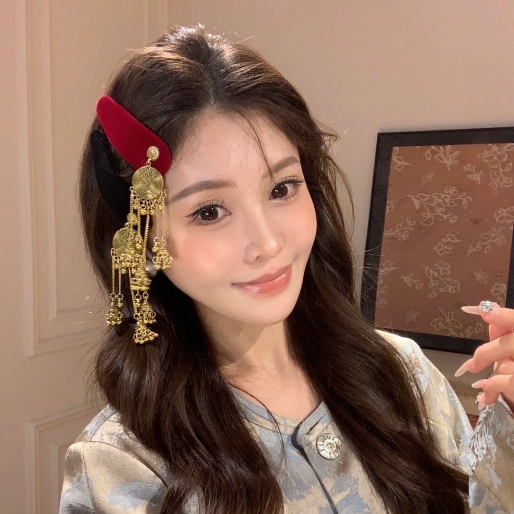 [Jewbeauty]กํามะหยี่กระดิ่งขอบกิ๊บสไตล์แห่งชาติย้อนยุคคลิปด้านข้างความรู้สึกอาวุโสแฟชั่นกิ๊บใหม่อุปกรณ์ผมหญิง