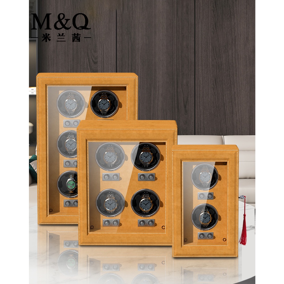 MELANCY 2/4/6 watch winder ช่องอัพเกรดนาฬิกาไขลานอัตโนมัติ หนังระดับไฮเอนด์ กุญแจปลดล็อค ตู้มอเตอร์เงียบ กล่องนาฬิกา ซีรีส์ watch boxMQ-T เปลือกส้ม