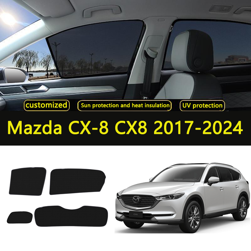 ผ้าม่านรถบังแดดสําหรับ Mazda CX-8 CX8 2017-2024 Magnetic Car Sunshade Visor ด้านหน้าด้านหลังกระจกกรอบผ้าม่านด้านข้างหน้าต่าง Sun Shade