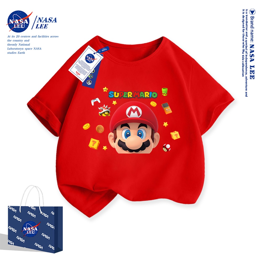 NASA เสื้อยืดแขนสั้นสำหรับเด็กแขนสั้นสวมใส่สบายดูแลผิว มาริโอ รูปภาพ