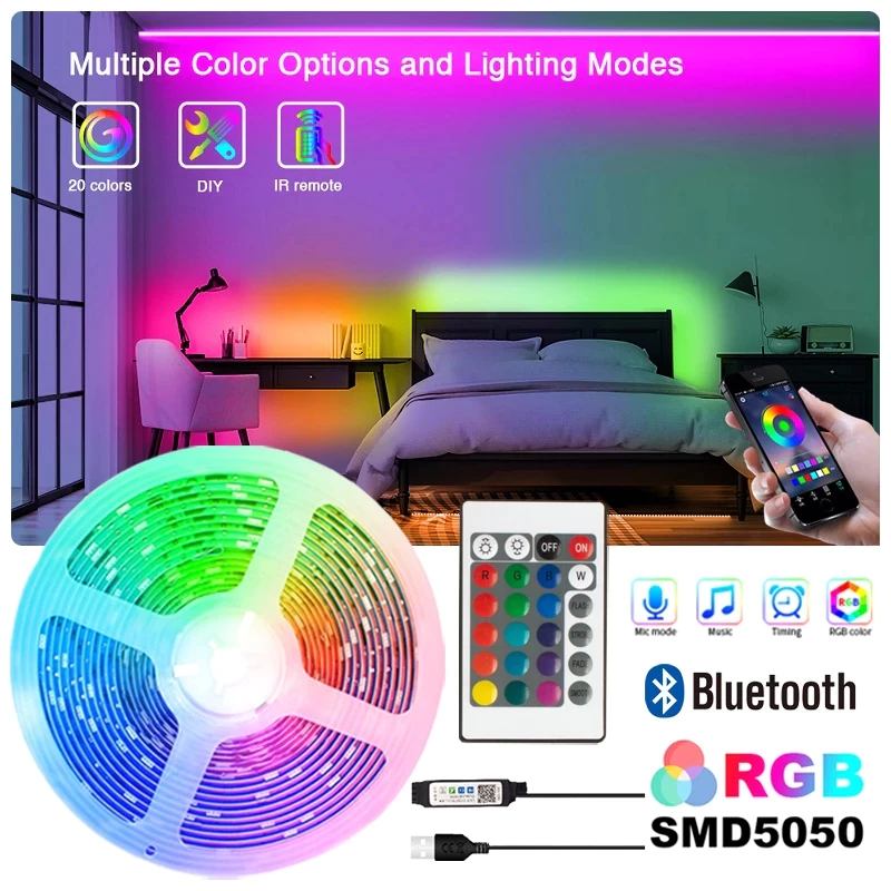 ไฟ LED RGB Usb Strip SMD 5050 เทปยืดหยุ่น 2835 สีขาวอบอุ่นสําหรับตกแต่งห้องนอน 16 สีห้องครัวทีวี Backlight Wall Christmas งานแต่งงานตกแต่งกลางแจ้ง