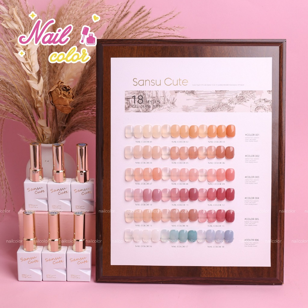 [พร้อมสต็อก] ซันซู18สีหยกไขมันผิวน้ําแข็งใสสีแต่งเล็บชุด (ฟรีสีไม้ทําบัตรสีที่ดี) เปลือยใสสียาทาเล็บกาว