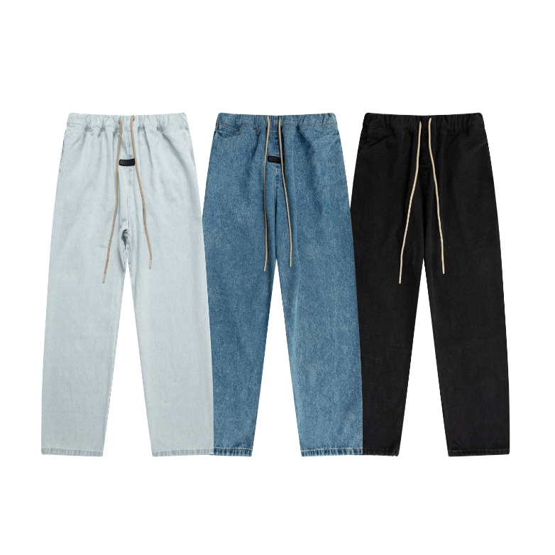 Fog Double Line กางเกงยีนส ์ ใหม ่ Drawstring Washed High Street Hip Hop กางเกงยีนส ์ หลวมกางเกงขาตรง