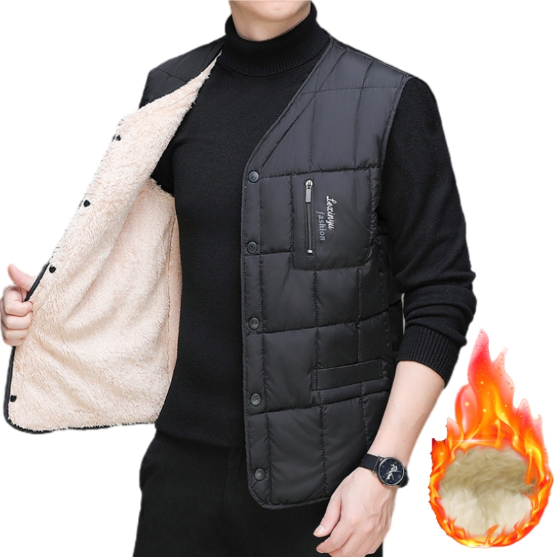 L-4xl ฤดูหนาว Casual ขนแกะซับหนา Stand-Up Collar เสื้อกั๊กผู้ชาย Warm เย็นทน Plus ขนาดกลาง-