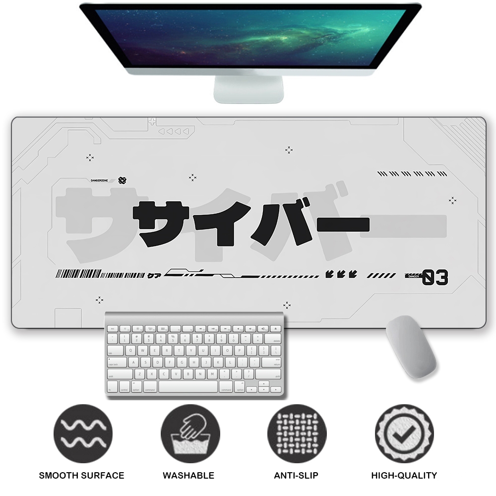 Cyber White Mousepad Extended Mousepad แผ่นรองเมาส์สําหรับเล่นเกมขนาดใหญ่ เย็บขอบ Deskpad Deskmat