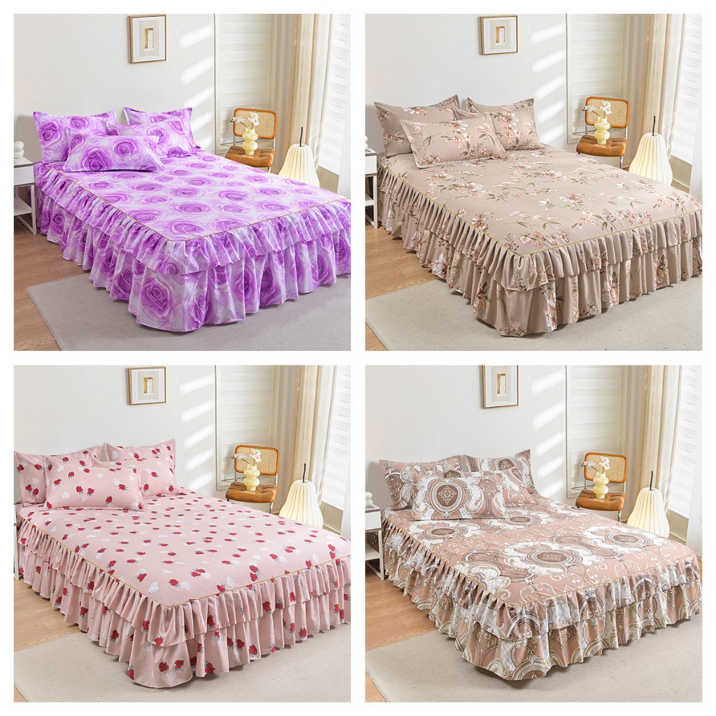 ผ้าปูที่นอนแบบลูกไม้ขนส่งอย่างรวดเร็ว 3-15 สีผ้าปูที่นอน 3ฟุต 3.5ฟุต 5ฟุต 6ฟุต ชุดผ้าปูที่นอน กันไรฝุ่น รัดมุมรอบเตียง360องศา