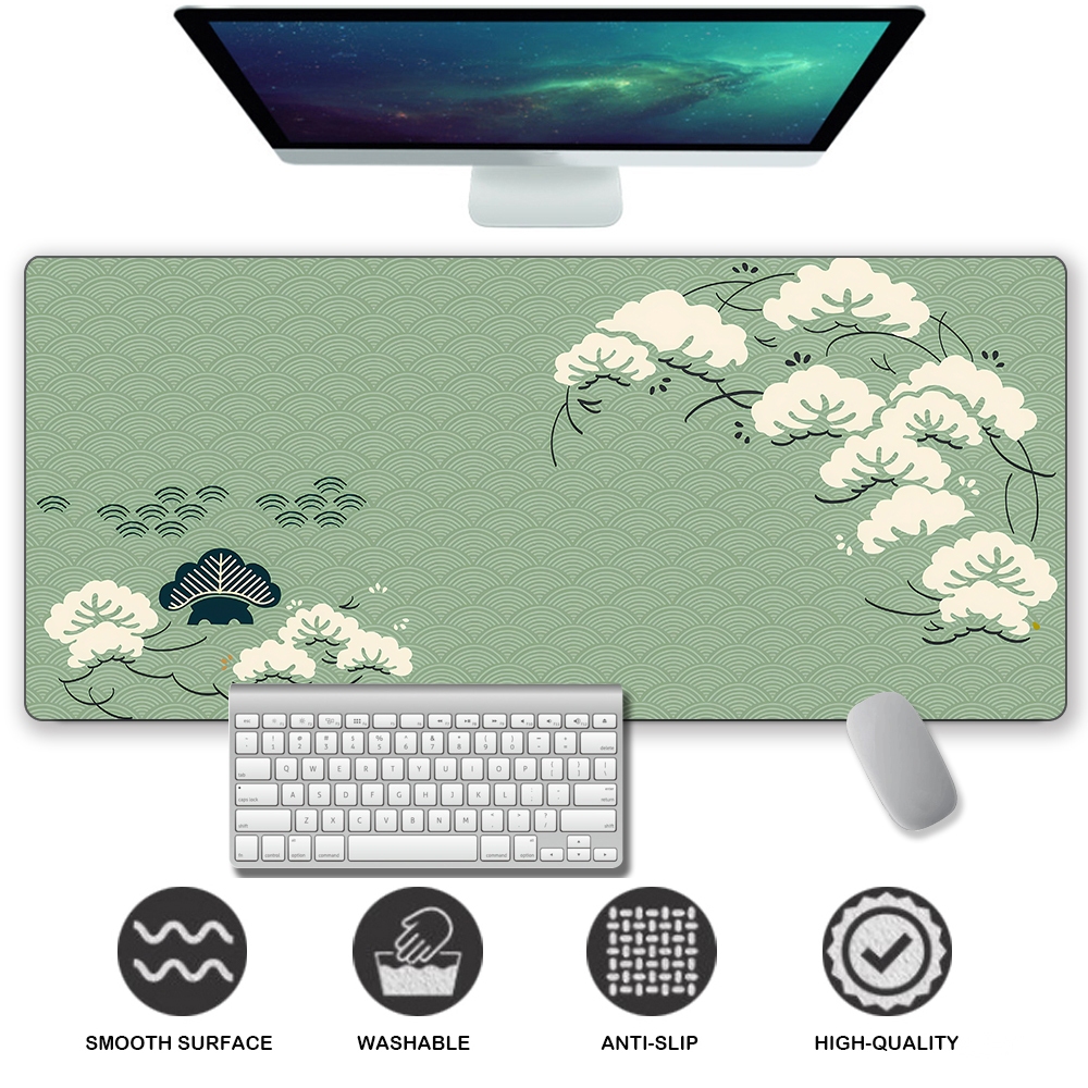 Sage สีเขียว Oriental รูปแบบ Mousepad xl, asia สไตล์ญี่ปุ่น Mousepad ขยาย Mousepad ขนาดใหญ่ Gaming Mousepad เย็บขอบ Deskpad Deskmat