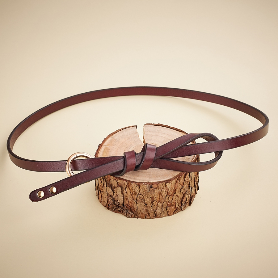 1 ซม.ไม่มีรู Knot เข็มขัดผู้หญิงวงกลม Buckle Cowskin เข็มขัดหนังแท้ตกแต่งบางสายเข็มขัดหญิง Cummerbunds