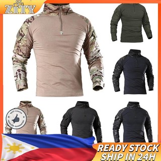 ZITY Cotton T-Shirt Men Camouflage Long Sleeve Tshirts Long Sleeve Zipper Assault Shirts COD