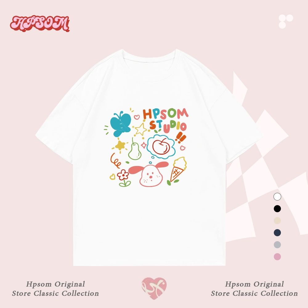 HPSOM เสื้อยืด oversize ลายหวานน่ารักสไตล์อินสตาแกรมสำหรับผู้หญิง คอตตอนแท้