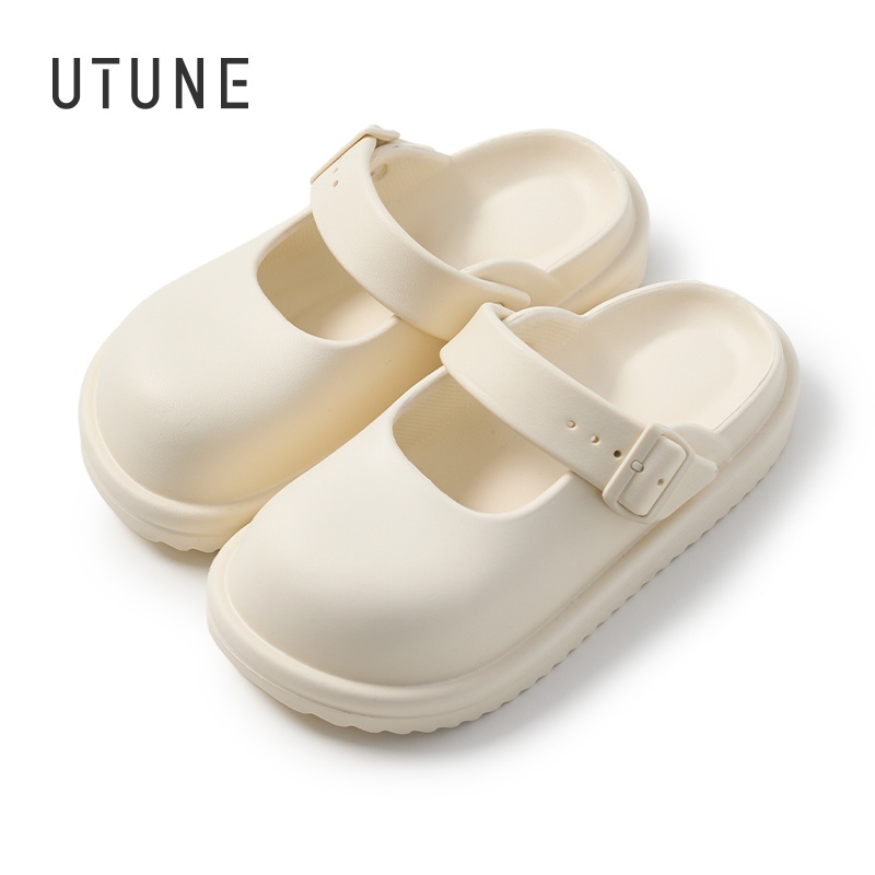 UTUNE รองเท้าแตะผู้หญิง แมรี่เจน พื้นหนา สายหัวเข็มขัด สไตล์น่ารัก วินเทจ รองเท้าหัวโตผู้หญิง พื้นหนา 4 ซม. แฟชั่น เสริมส้น นุ่มสบาย กันลื่น ใส่เดินนอกบ้าน