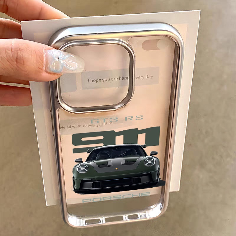 911 แข่งรถ สําหรับ iphone 16 Pro Max 15 14 XR 13 12 11 Pro Max 8 7 Plus X Xs Max Se 2020 13 12 11 SoftหรูหราElectroplatedกรอบโปร่งใส
