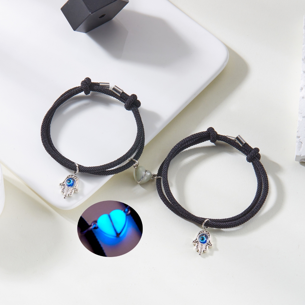 Gmai 2 ชิ้น Evil Eye ปาล์มสร้อยข้อมือคู่ Luminous Heart แม่เหล็กปรับสายรัดข้อมือของขวัญอุปกรณ์เสริม