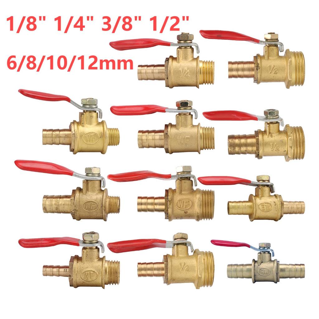 บอลวาล์วทองเหลือง 1/8" 1/4 "3/8" 1/2 "ด้ายภายนอก 6/8/10/12 มม.บาร์บวาล์ว Water Stop Controller