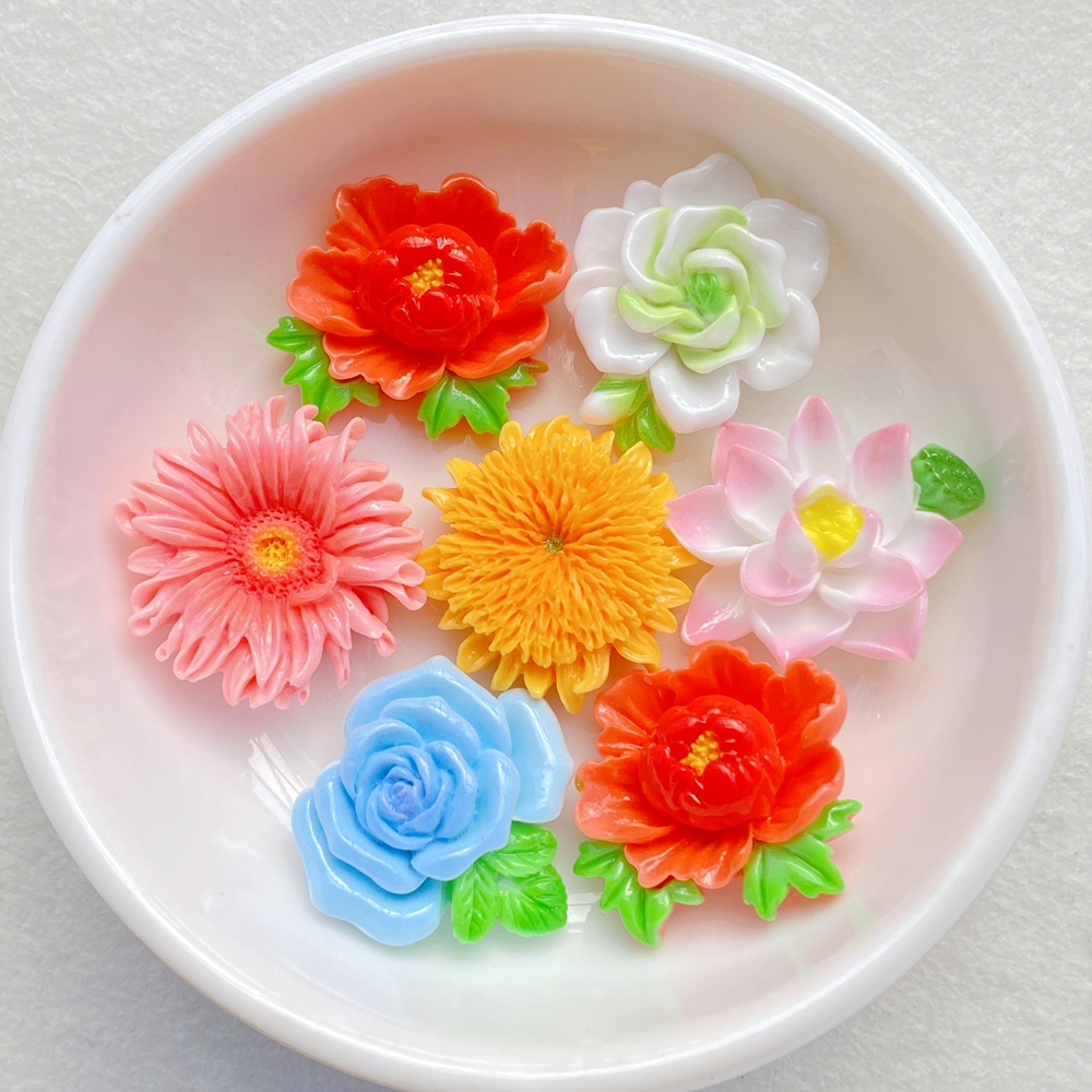 10ชิ้น มีชีวิตชีวา เรซิ่นผสม3ง ทาสีดอกทานตะวัน, เดซี่, กุหลาบ, พลอยโลตัส, ตกแต่งกลับแบนสําหรับสมุด, งานแต่งงาน, ทําเอง เครื่องประดับหัตถกรรมอุป