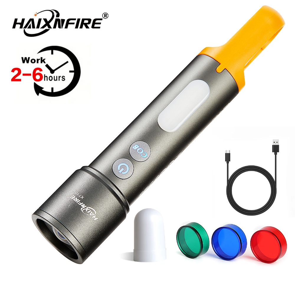 Haixnfire X710 ไฟแคมป์กลางแจ้ง COB ไฟบาร์บีคิว C-type ไฟฉายแบบชาร์จไฟได้ ไฟฉายซูมแบบพับเก็บได้ สีแดงสีเขียวแสงสีฟ้าสีขาว