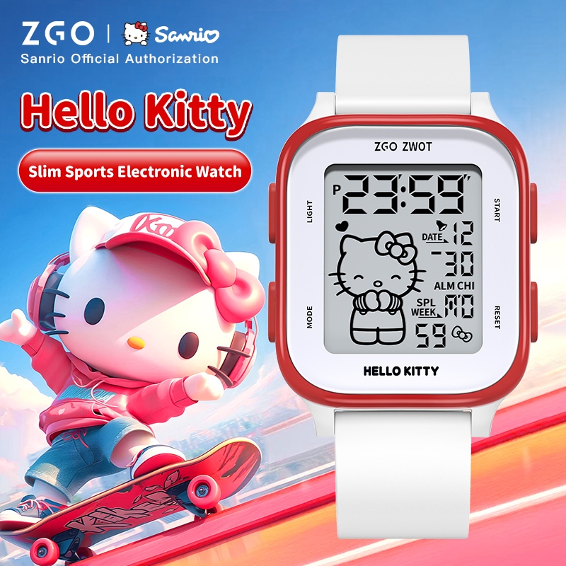 ZGO x Sanrio Hello Kitty นาฬิกาผู้หญิง กันน้ำ100% ไฟ LED สำหรับนักเรียนและเด็กผู้หญิง นาฬิกาคิตตี้ 878