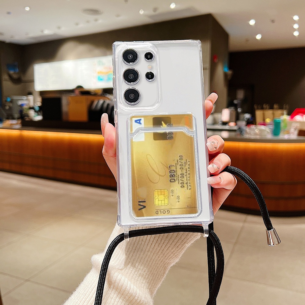 SAMSUNG พร้อมcrossbody Lanyardนุ่มกระเป๋ากระเป๋าสตางค์Clearเคสโทรศัพท์สําหรับSamsung S24 S23 S21 S20 FE S25 Plus Ultra A05s A06 A13 A14 A15 A16 A24 A25 A35 A52 A54 A55 A52s 5Gฝาครอบ