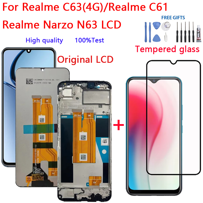 6.74 "LCD สําหรับ Realme C63(4G)/Realme C61 Realme Narzo N63 หน้าจอสัมผัสหน้าจอด้านใน LCD กรอบ