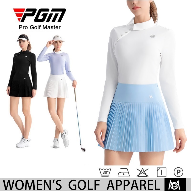 Pgm Golf ผู้หญิงชุดกีฬาเสื้อโปโลแขนยาวดีไซน์คอปกด้านข้างมีสไตล์