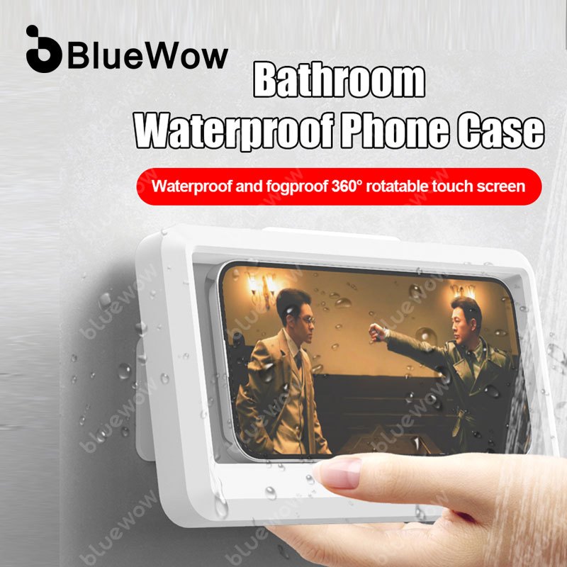 Bluewow ที่วางโทรศัพท์ในห้องน้ํา 360° เคสโทรศัพท์แบบแขวนกันน้ําซีลป้องกันหน้าจอสัมผัสกล่องโทรศัพท์มือถือ
