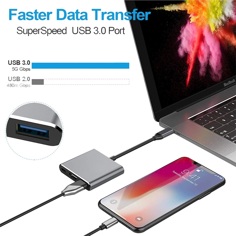 อะแดปเตอร์ USB C เป็น HDMI,ชนิด C OTG 3-in-1 Hub,4k HDMI และ PD การชาร์จไฟอย่างรวดเร็ว USB C เป็น HDMI USB Hub ตัวแปลงหญ