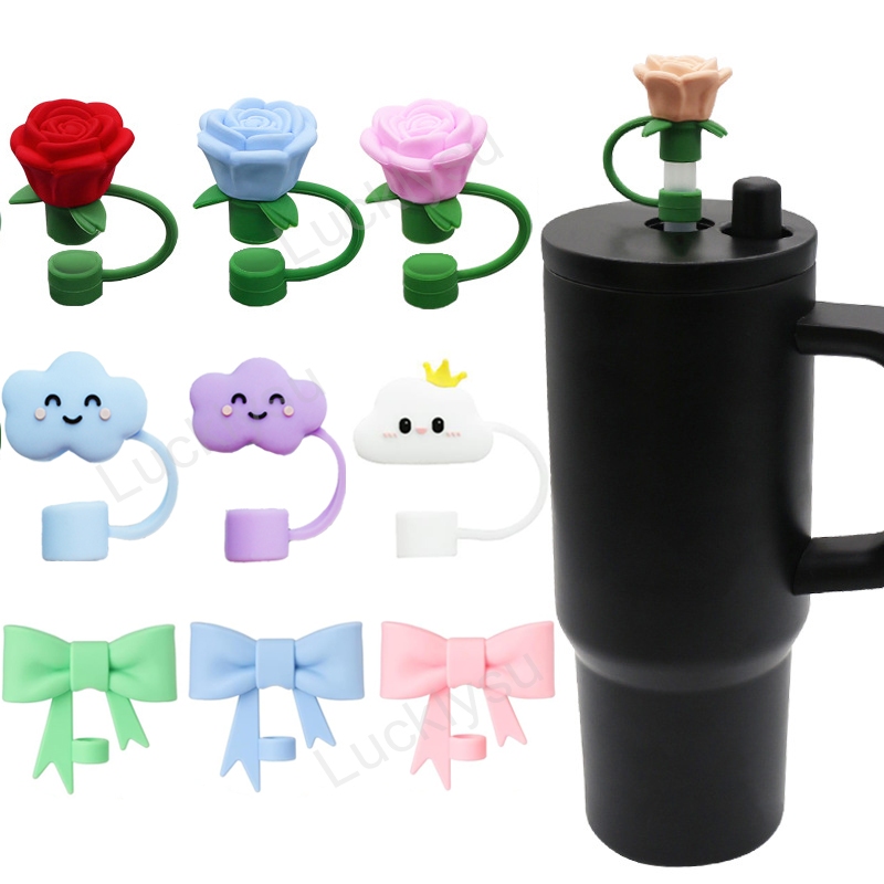 ฟางสําหรับ 10 มม.ฟาง, Rose ดอกไม้ Cloud Bow ซิลิโคนฟาง Topper Protector ฝาปิดใช้งานร่วมกับ S-tanley 30Oz 40 Oz Tumbler อุปกรณ์เสริม