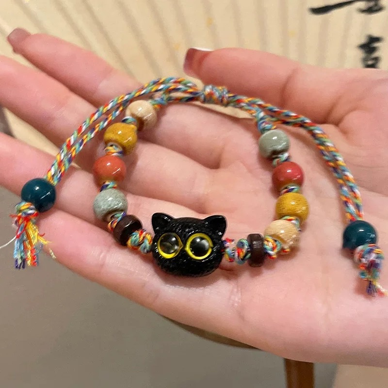 เกาหลีแฟชั่นสร้อยข้อมือลูกปัดแมวสีสันสดใสหญิง อิน ของขวัญวันเกิดนักเรียนน่ารัก