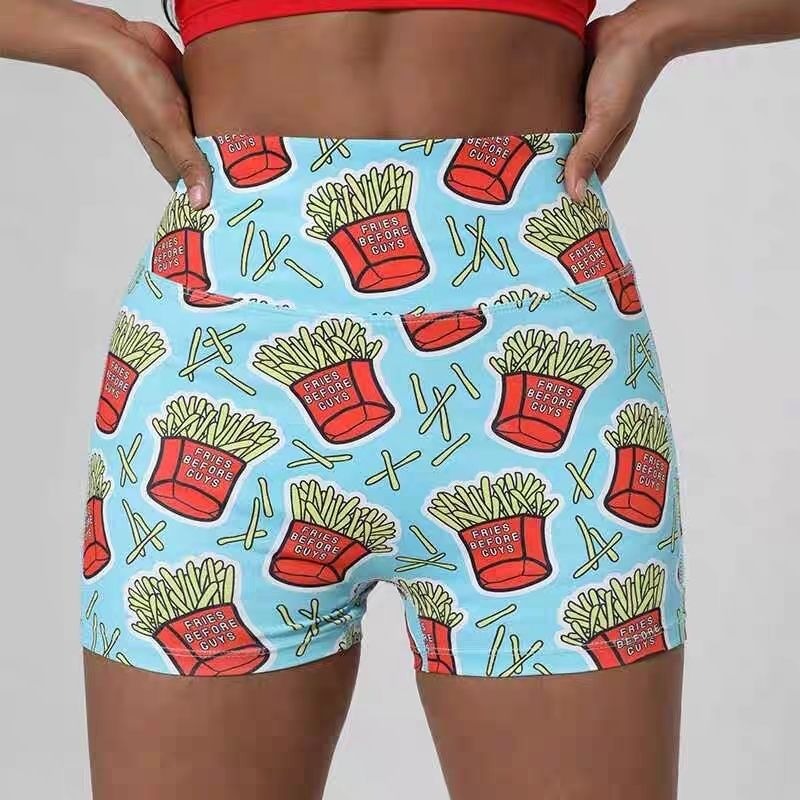 กางเกงเลกกิ้งขาสั้นโยคะเอวสูงสําหรับผู้หญิง Petite Style Cute Pattern ถุงน่องออกกําลังกายแบบบีบอัด กางเกงขาสั้นทรงเข้ารูป Quick-Dry Good Elasticity