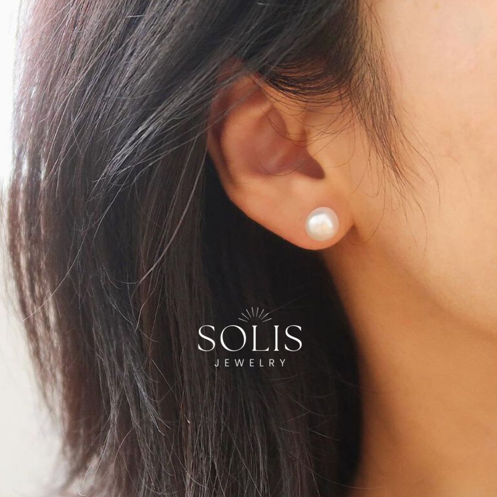 ต่างหูมุกน้ําจืดลูกปัด 8 มม. • ต่างหูแฟชั่นกันน้ํา Non-Tarnish Hypoallergenic สําหรับผู้หญิง ER407